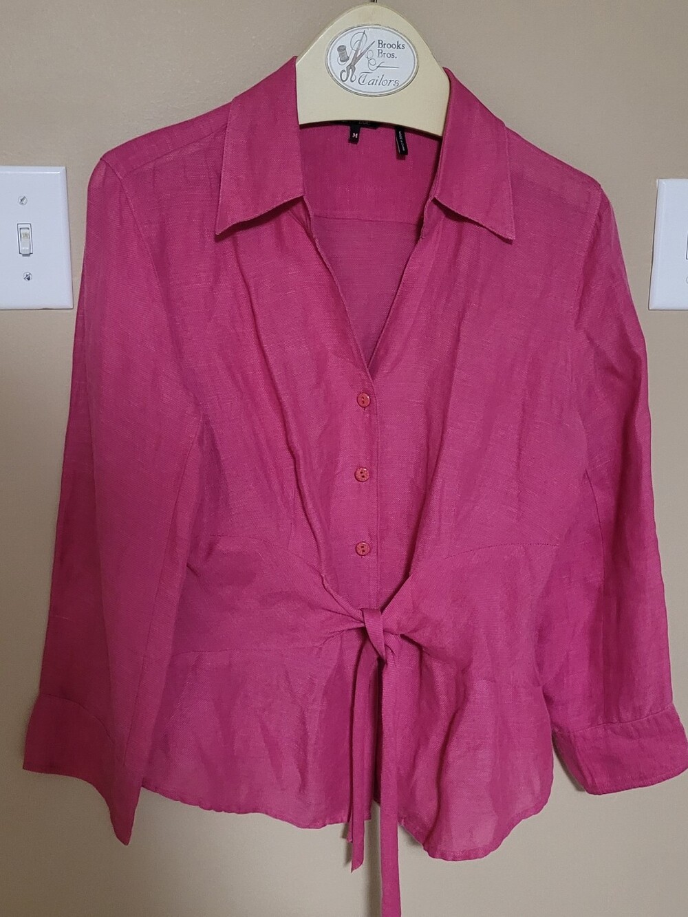 Tie-Front Button Collared Blouse in Vibrant Pink